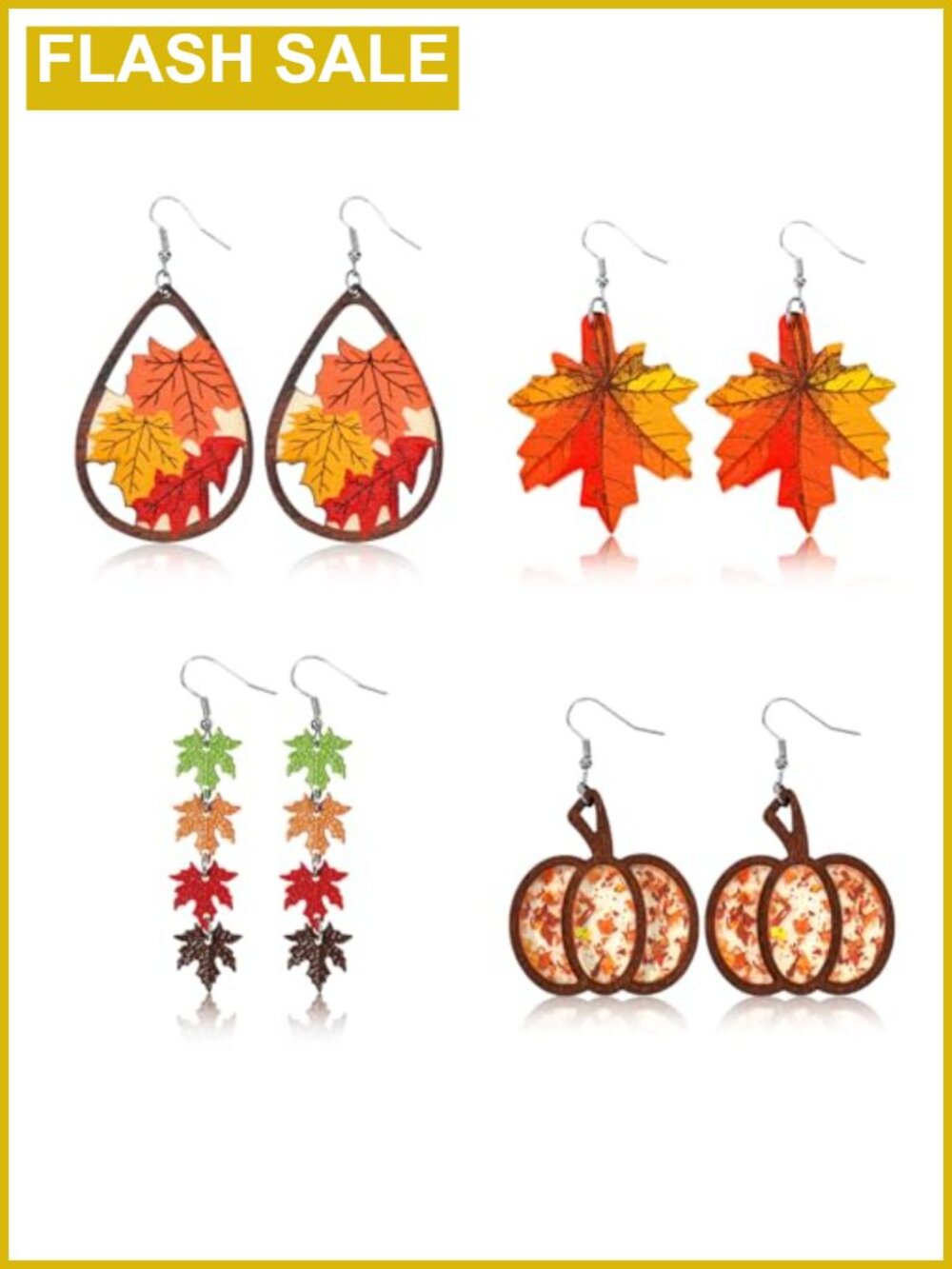 Fall Maple Leaf Pumpkin Stud Earrings 4 Pairs Thanksgiving Jewelry Gift